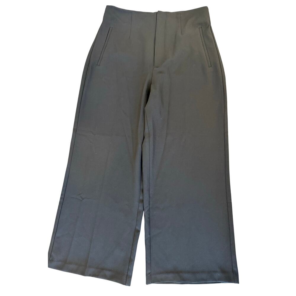 Zara Wide Leg Cropped Coulotte Pants Black Women size L 25" inseam